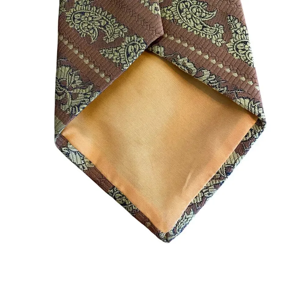 Andhurst‎ Vintage Brown Gold Paisley Stripe Necktie Mens Retro Tie